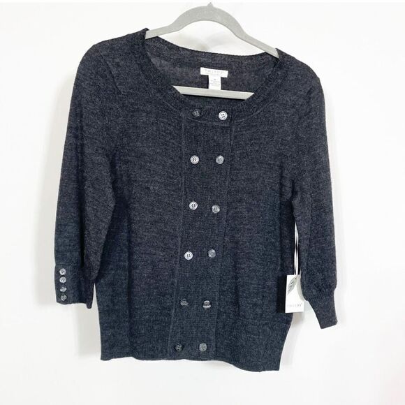 Tweeds Sweater Cardigan 100% Merino Wool Dark Gray Womens Medium NEW - Picture 1 of 5